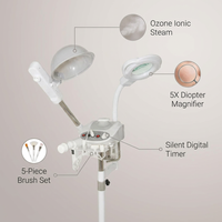 - 3-In-1 Ozone Facial Steamer, Facial Steamer for Esthetician with 5X Diopter Magnifying Lamp, 5-Piece Brush Set, Silent Timer & Aromatherapy, Facial Steamer Professional — infographic