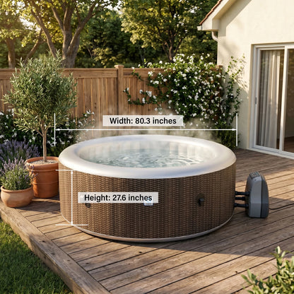 Nice 4-6 Person Inflatable Hot Tub Spa + Cover, Rattan Pattern, Rapid Heating up to 104°F, 140 Water Jets, 264 Gal, Round