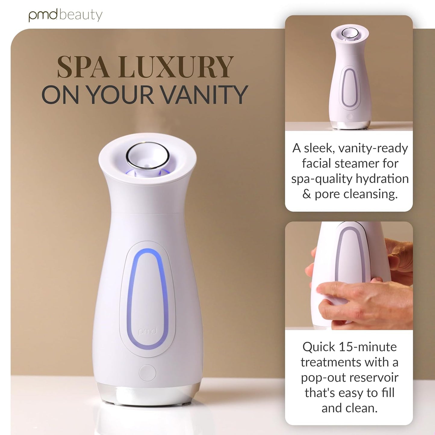 PMD Silksteam Pro - Spa-Grade Facial Steamer with Silksteam Technology - Rapid Start-Up - Adjustable, Directional Nozzle - Essential Oil Filters - Dewy, Hydrated Glow