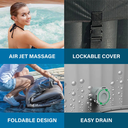 Nice 4-6 Person Inflatable Hot Tub Spa + Cover, Rattan Pattern, Rapid Heating up to 104°F, 140 Water Jets, 264 Gal, Round