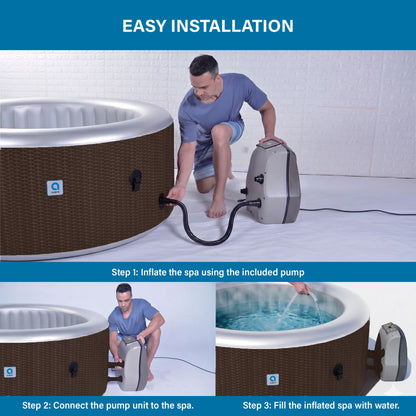 Nice 4-6 Person Inflatable Hot Tub Spa + Cover, Rattan Pattern, Rapid Heating up to 104°F, 140 Water Jets, 264 Gal, Round
