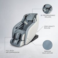 Blue Faux Leather Zero Gravity Recliner 3D Programmable Massage Chair — infographic