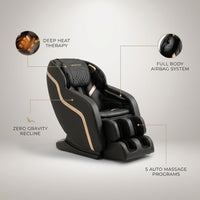 Full Body Massage Chair Built for Complete Relaxation, Zero Gravity Positioning, 5 Automatic Programs, Multiple Airbags — infographic