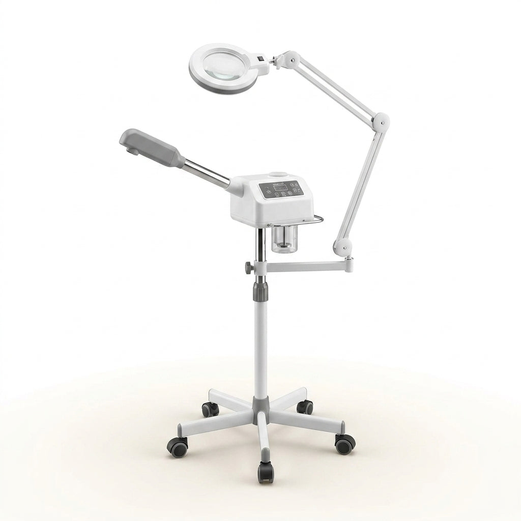 Professional Facial Steamer with LED Magnifying Lamp - 2 in 1 Digital Controls, Aromatherapy, Esthetician Supplies for Beauty Salon, Spa Equipment, and Home Use- Combo Unit — Studio Shot