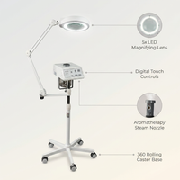 Professional Facial Steamer with LED Magnifying Lamp - 2 in 1 Digital Controls, Aromatherapy, Esthetician Supplies for Beauty Salon, Spa Equipment, and Home Use- Combo Unit — infographic