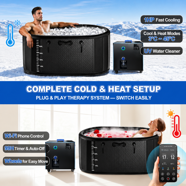 248-Gallon Inflatable Cold Plunge Tub with 1HP Chiller, WiFi &amp; Heating