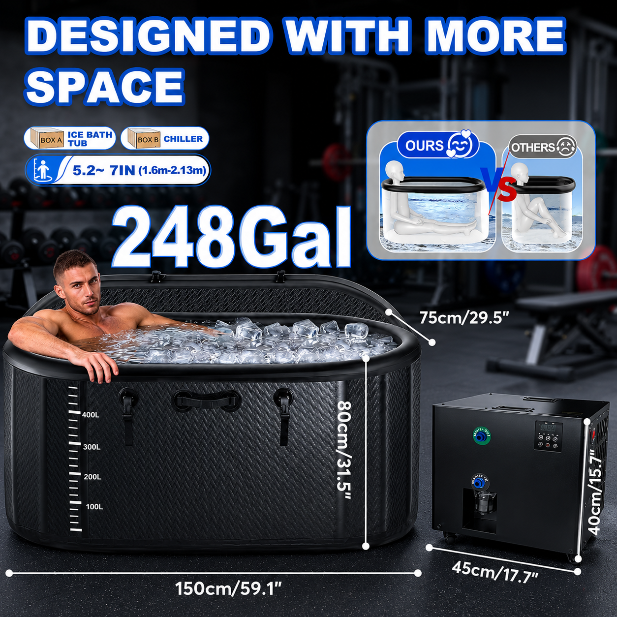 248-Gallon Inflatable Cold Plunge Tub with 1HP Chiller, WiFi &amp; Heating
