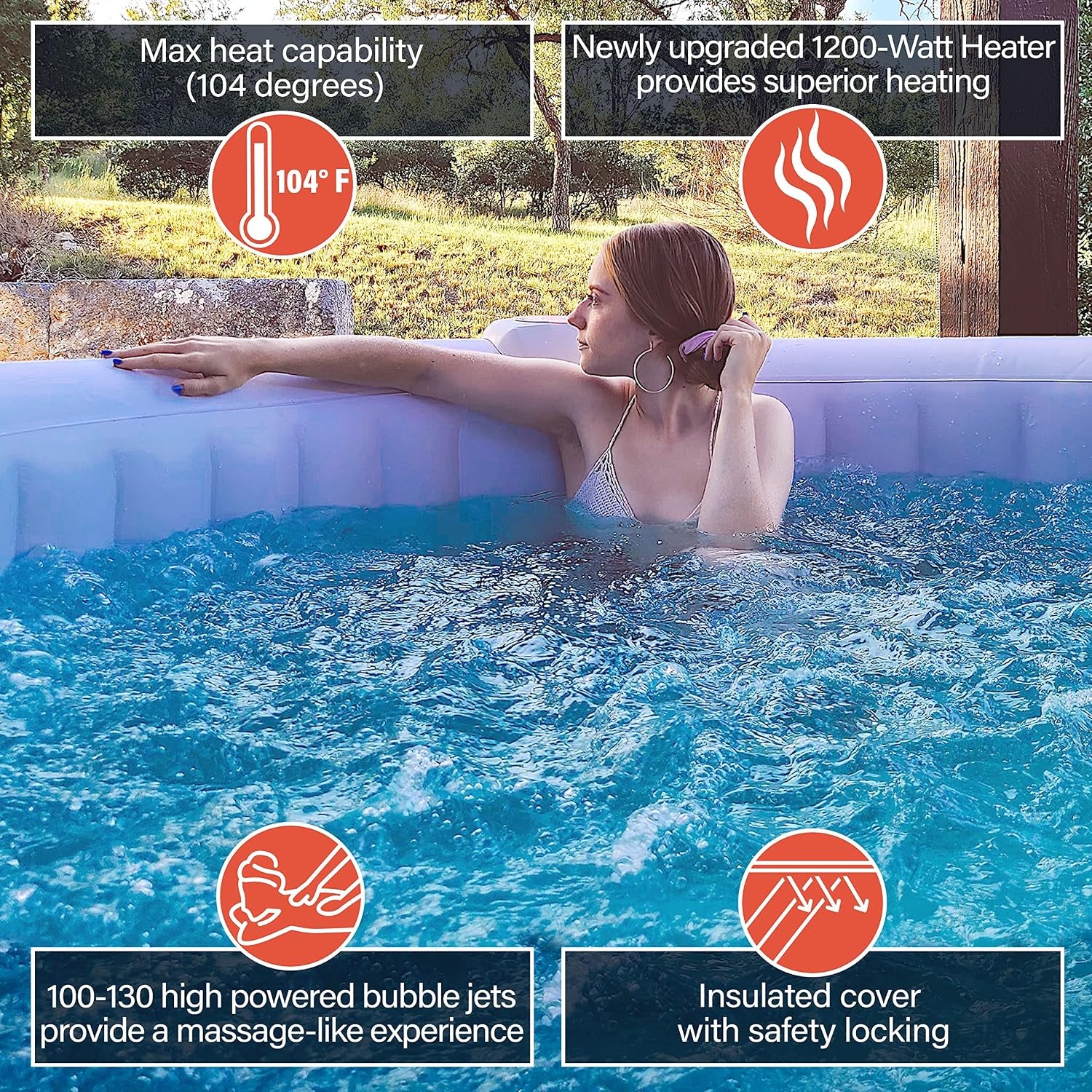 Inflatable Hot Tub Spa | Personal High Powered Jetted Bubble | 265 Gallon | Black and White | HTIR6BKW