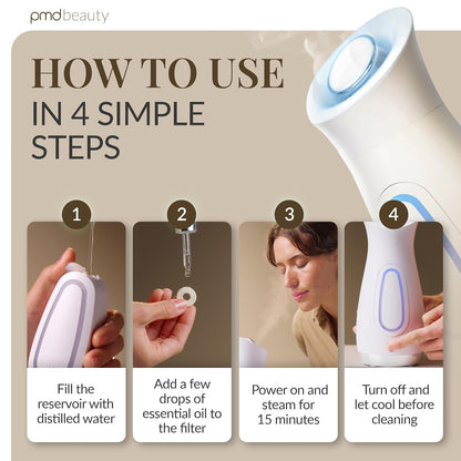 PMD Silksteam Pro - Spa-Grade Facial Steamer with Silksteam Technology - Rapid Start-Up - Adjustable, Directional Nozzle - Essential Oil Filters - Dewy, Hydrated Glow